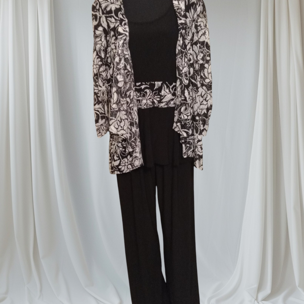 Elegant Black and White Floral Women's 3 Piece Pants Outfit